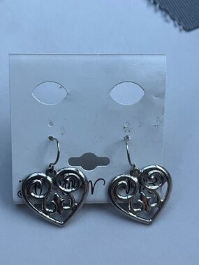 Silver Heart Filigree Drop Earrings - Women Jewelry